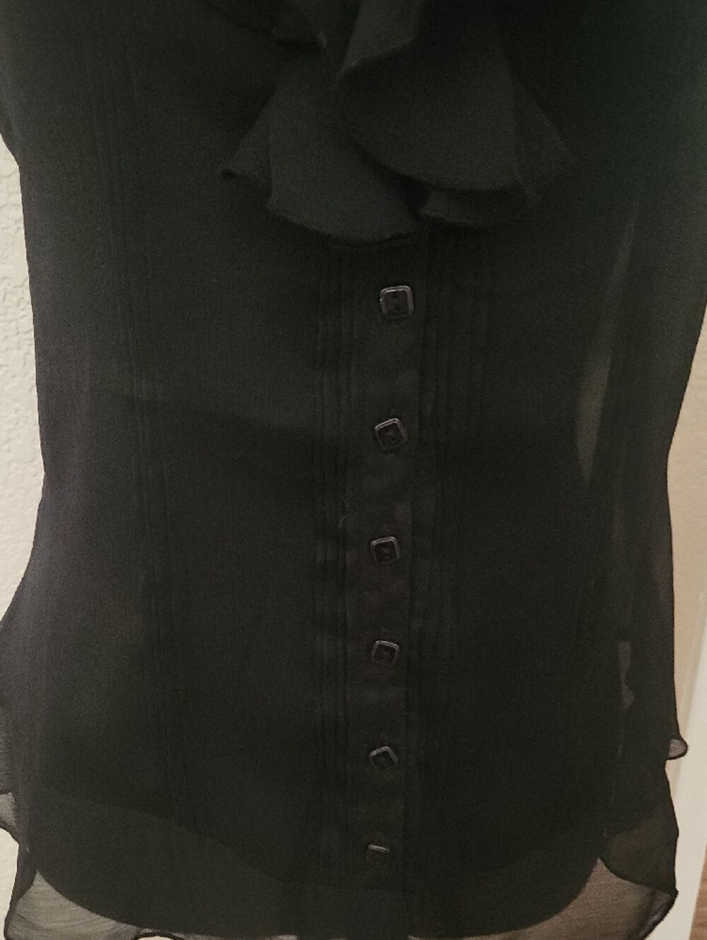 Women's Black Ruffle-Front Blouse - Picture 4 of 7